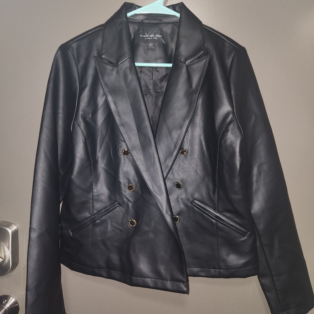 Marc New York Andrew Marc Faux Leather Black Button Jacket Womens Sz M NWT